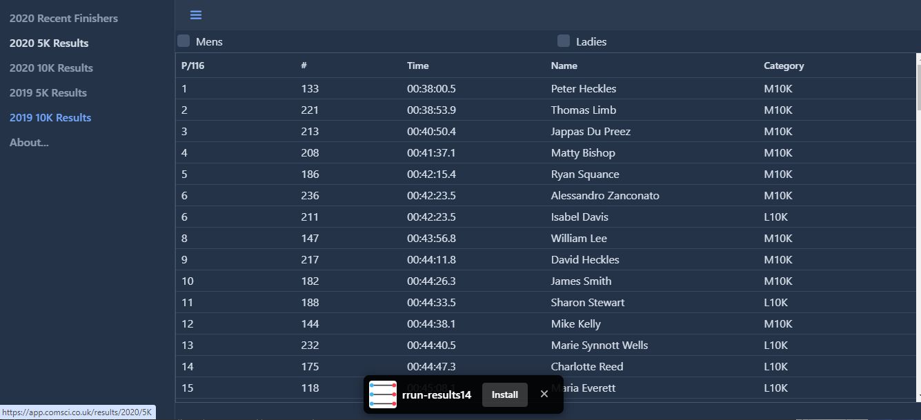 Run Timing table